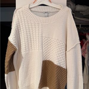 Rue21 Cream and Brown Patchwork Cable Knit Pullover